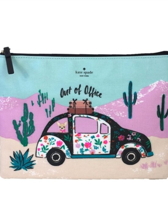 kate spade Handbags - kate spade floral car zip clutch in mint, pink & black NWT